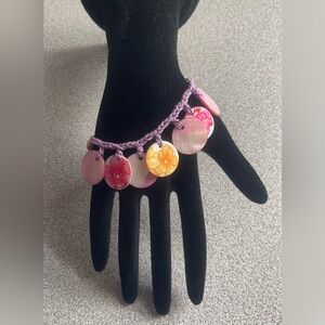 Purple & Pink Shell Crochet Bracelet